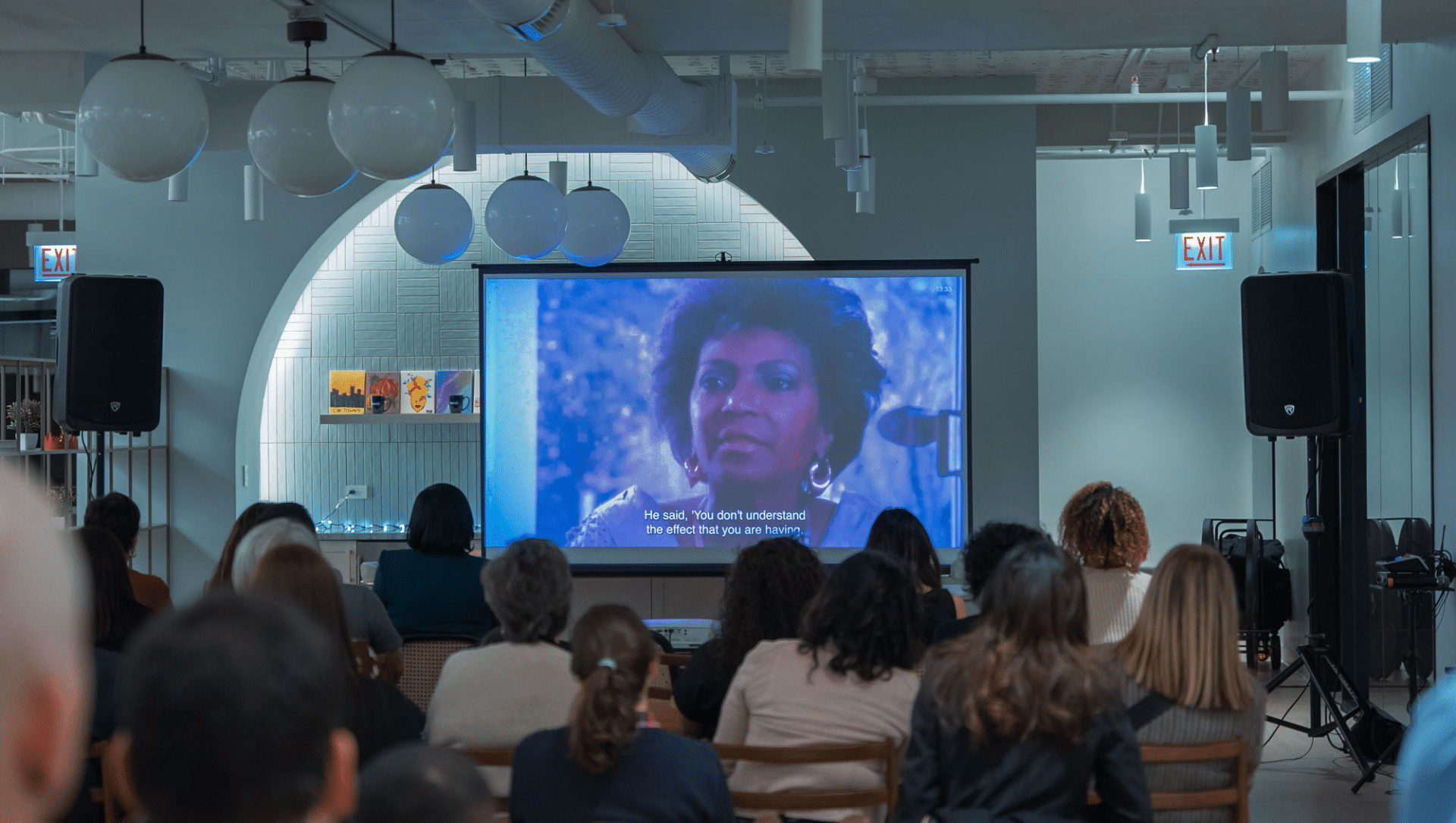 people gathered watching film